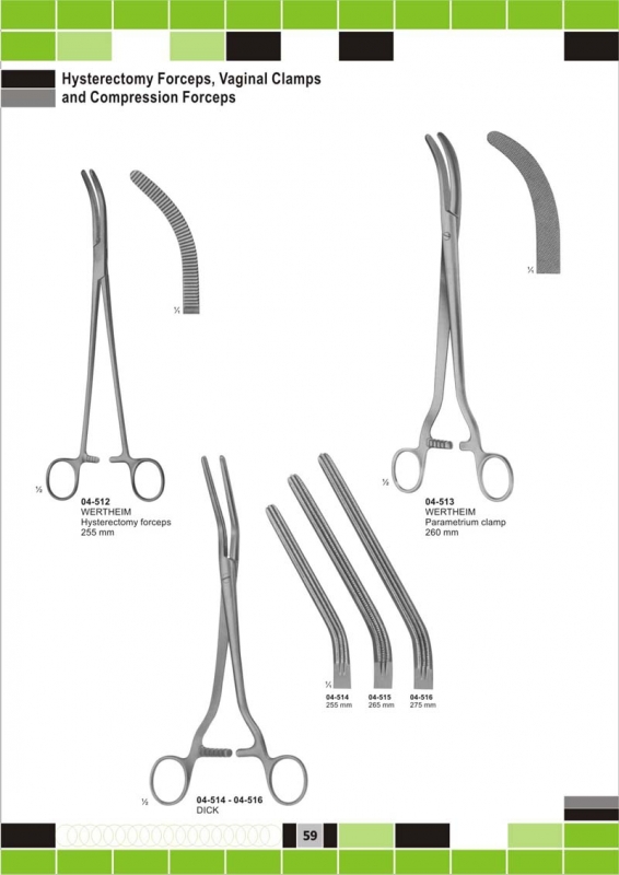 hysterectomy forceps, vaginal clamps and compression forceps